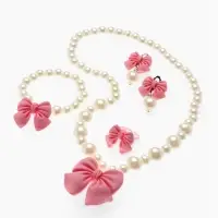 Набор детских украшений Выбражулька &laquo;Бант&raquo;, 4 предмета: кулон, браслет d=6 см кольцо, клипсы, бело-розовый
