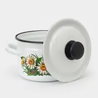 Кастрюля эмалированная, 2 л, с крышкой, деколь МИКС, белая