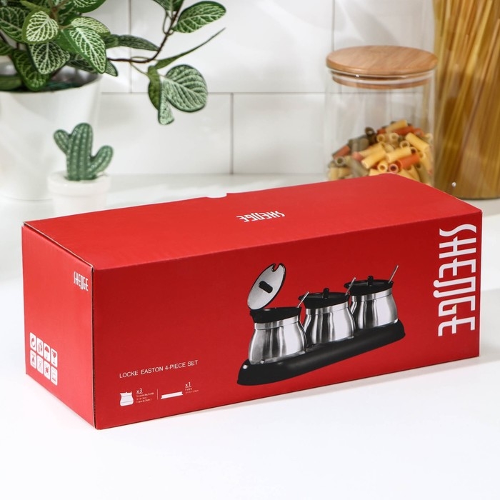 Набор стеклянных банок для сыпучих продуктов «Сияние», 31×12×12 см, на подставке, 3 шт, цвет чёрный