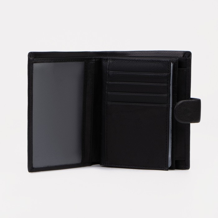 Портмоне мужское на кнопке для автодокументов и паспорта, цвет чёрный