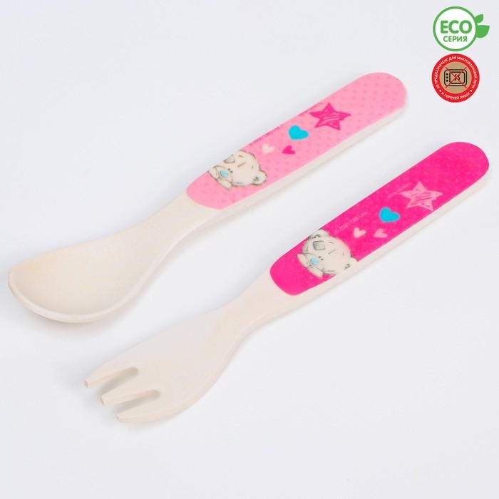 Набор детских столовых приборов из бамбука: вилка и ложка Me To You розовый Набор детских столовых приборов из бамбука: вилка и ложка Me To You розовый
