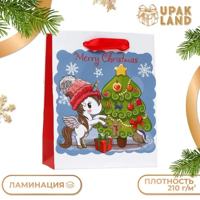 Пакет ламинированный «Новогодний единорог» 11.5×14.5×6 см