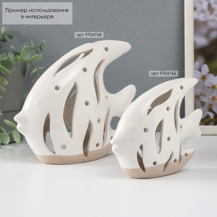 Подсвечник керамика Подсвечник керамика "Рыба Скалярия" песочно-белый 18,3х7,3х16 см