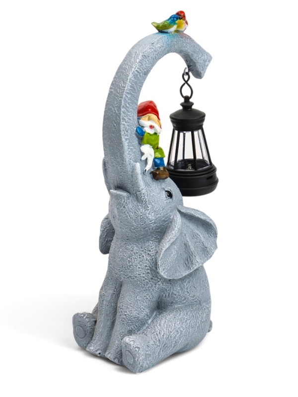 Садовая фигура с подсветкой  Садовая фигура с подсветкой "Слоник с гномами" 12х10х27см