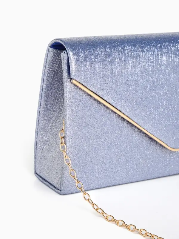 Сумка-клатч женская вечерняя на магните, на золотистой цепочке, мерцающая, светло-синяя
