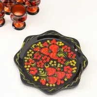 Подарочный набор: 6 шт. 30 мл рюмок на подносе, дерево хохлома