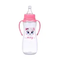 Бутылочка для кормления M&B &laquo;Кошечка Софи&raquo;, классическое горло, приталенная, с ручками, 250 мл., от 3 мес., розовый
