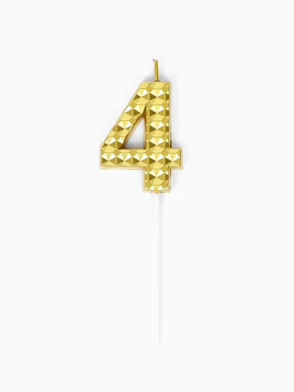 Свеча для торта &laquo;Элемент&raquo;, цифра "4" золотая