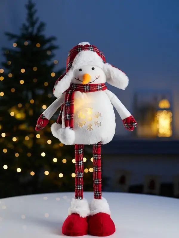 Фигура текстиль «Снеговик» 40-60 см, телеск-е ножки, 1LED, LR1130х3 (в компл.), Т/БЕЛЫЙ