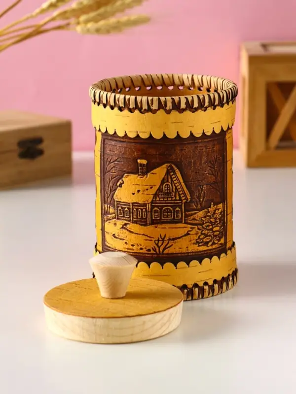 Туес шитый Туес шитый "Домики", D8смхH(с хватком)14см, береста