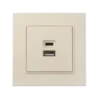 Розетка TOT Elegant, 5 В, 2.1 A, разъёмы USB-A + USB-C, скрытая, бежевая