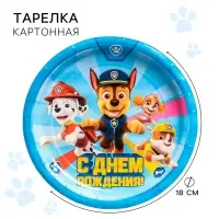 Тарелка бумажная одноразовая &laquo;С Днем Рождения!&raquo;, 18 см, Щенячий патруль