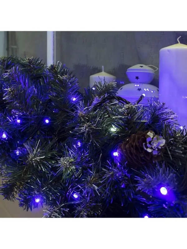 Гирлянда &laquo;Нить&raquo; 10 м, IP44, УМС, тёмная нить, 100 LED, свечение синее, мерцание белым, 220 В