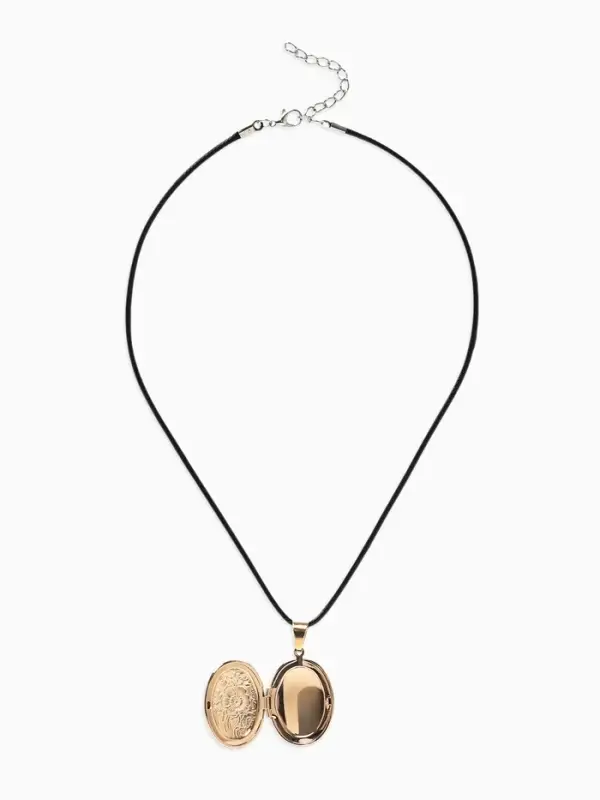 Кулон для фото на шнурке &laquo;Овал с цветами&raquo;, цвет золото на чёрном шнурке, 45 см