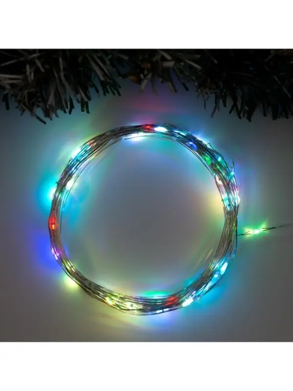 Гирлянда &laquo;Нить&raquo; 10 м, роса, IP20, серебристая нить, 100 LED, свечение мульти (RGB), переливы, 12 В