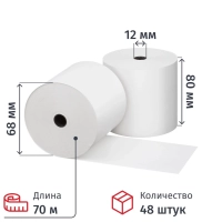 Ролики для касс 80мм 70м вт.12 44гр/м2 48шт/уп(КФ)