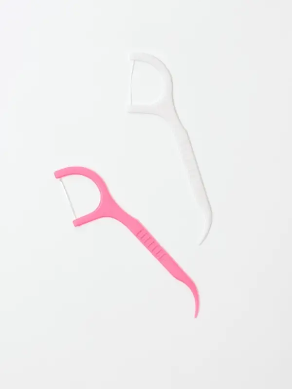 Флоссеры - зубочистки с зубной нитью Доляна, набор 20 шт., 7.5&times;1.5 см, белый, розовый