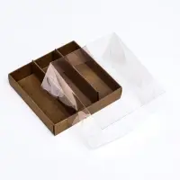 Кондитерская коробка складная под 3 эклера, крафт, 13.5×13.5×7 см