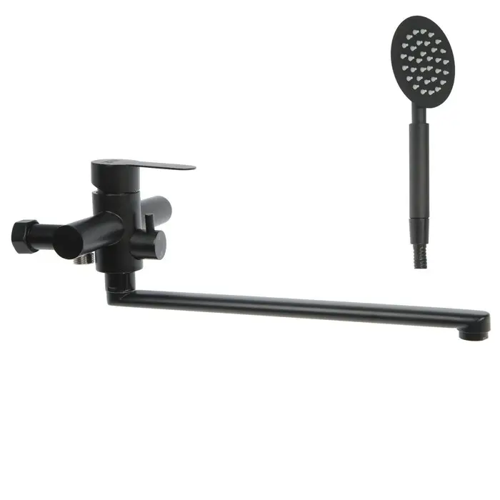 Смеситель для ванны ZEIN ZF3, излив 32 см, с душ набором, нержавеющая сталь, черный