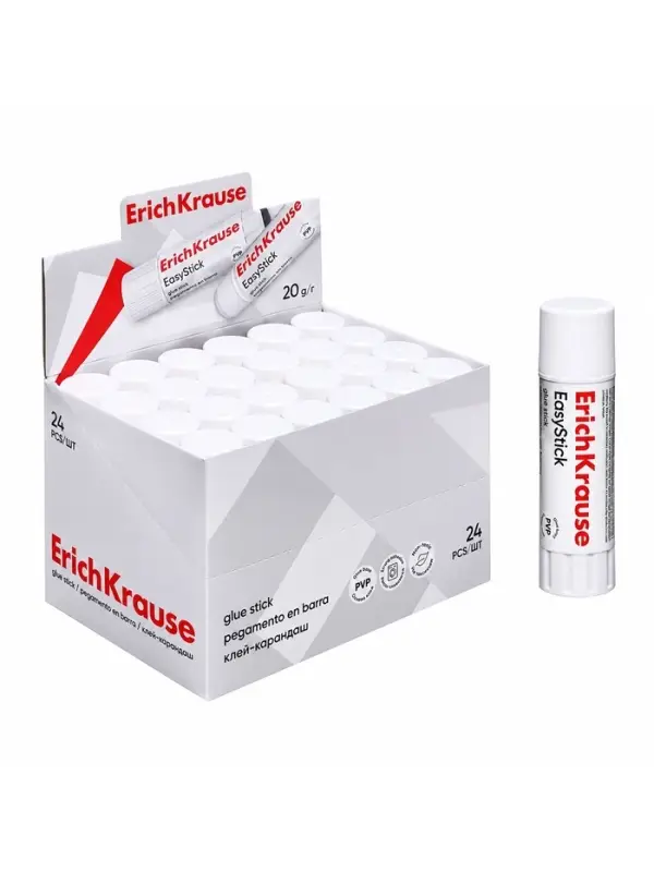 Клей-карандаш, ErichKrause EasyStick, PVP, быстрое склеивание, 20 г