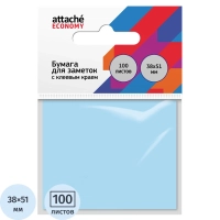 Бумага для заметок с клеевым краем 38x51 мм, 100 л, пастел. синий
