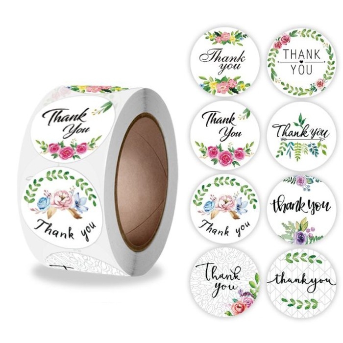 Наклейка бумага Наклейка бумага "Спасибо. Цветы" d=2,5 см 500 шт в рулоне 3х6,5х6,5 см