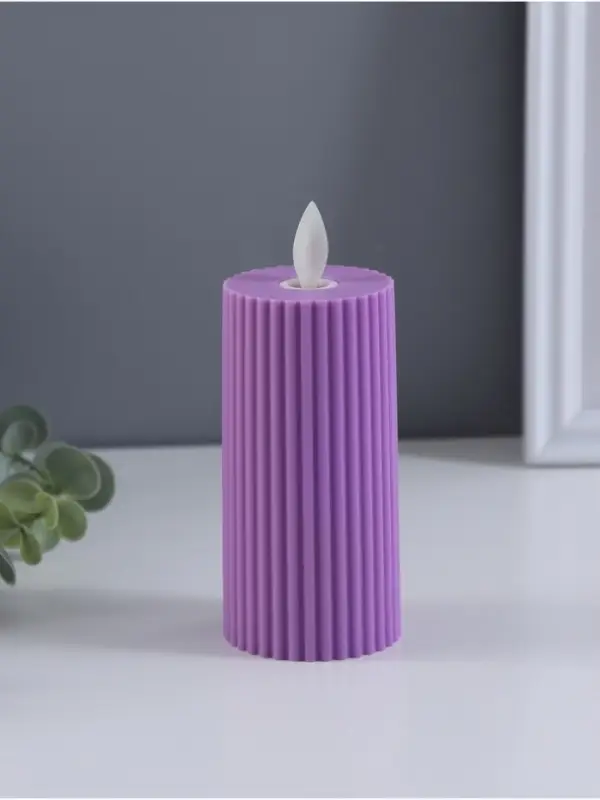Светодиодная свеча, ночник LED RISALUX &laquo;Уют&raquo;, 3&times;AG13, сиреневый, 5&times;5&times;11 см