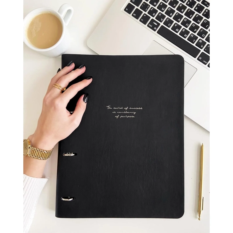 Тетрадь со сменным блоком А4,120л,Infolio Study,Quote,иск.кож,черный,N3823