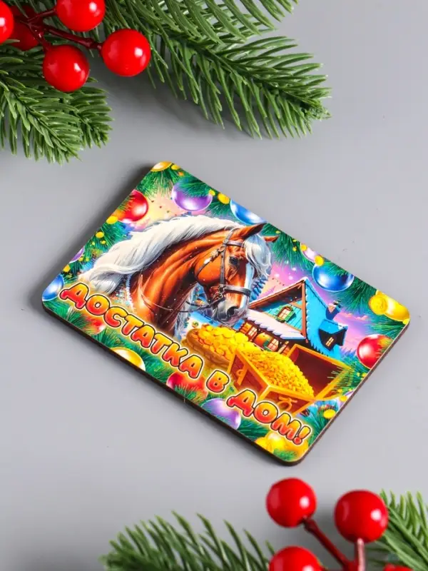 Магнит новогодний "Достатка в дом" 9,5х6,5 см