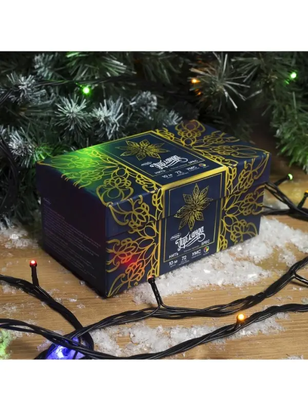 Гирлянда &laquo;Нить&raquo; 10 м, IP44, УМС, тёмная нить, 72 SMD-LED, свечение мульти, 220 В