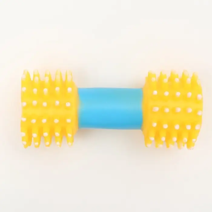 Игрушка для собак пищащая &laquo;Массажная гантель&raquo;, 14 см, жёлтая/голубая