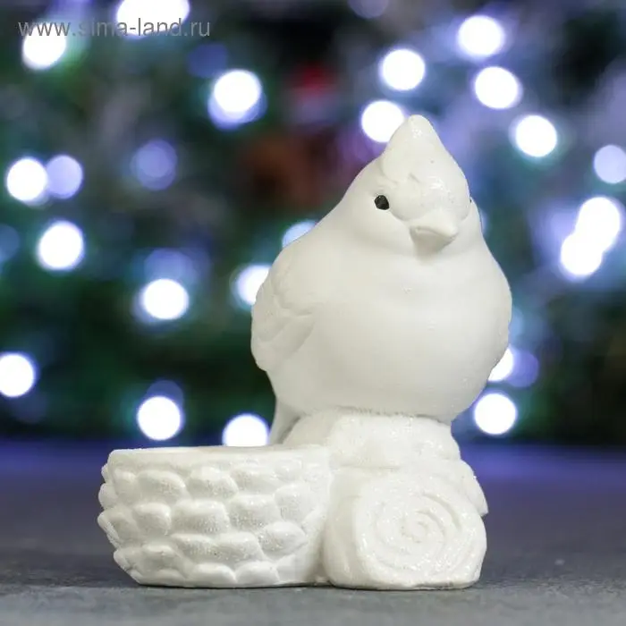 Подсвечник "Птичка у шишечки" белая, 10х9х10,5см