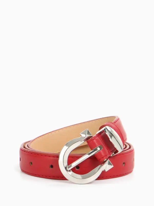 Ремень женский, 110&times;2.3 см, пряжка металл, серебристая, красный