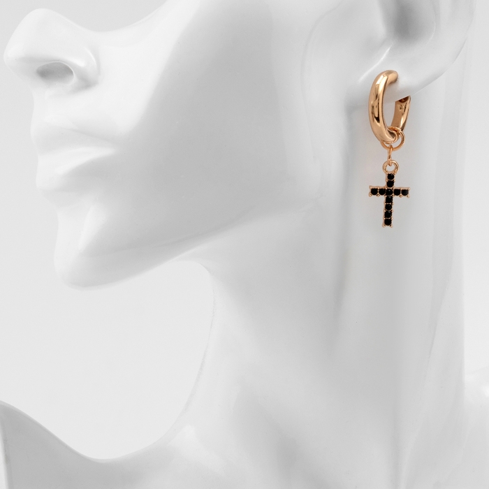 Серьги со съёмным элементом «Трансформер» крест, цвет чёрный в золоте Серьги со съёмным элементом «Трансформер» крест, цвет чёрный в золоте