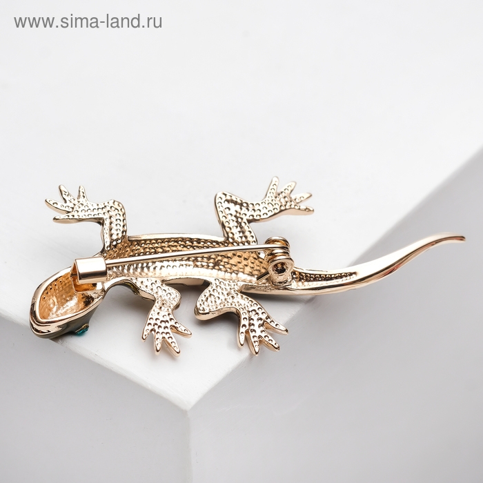 Брошь «Ящерица» дарк, цвет тёмно-зелёный в золоте