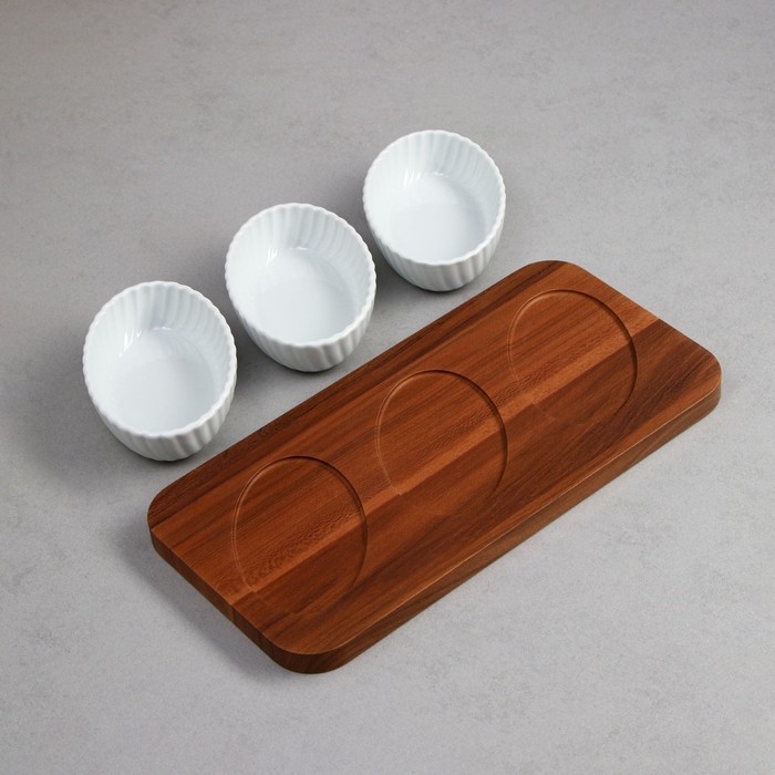 Менажница «Кармен», 3 шт: 250 мл, овальная, деревянное основание, фарфор, Иран Менажница «Кармен», 3 шт: 250 мл, овальная, деревянное основание, фарфор, Иран