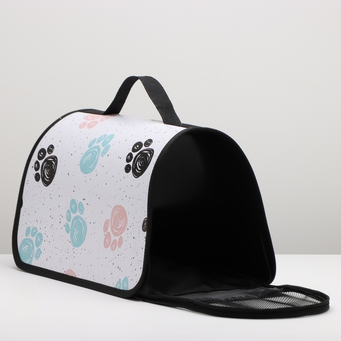 Сумка - переноска для животных каркасная, 40 х 25 х 25 см, белая с лапками Сумка - переноска для животных каркасная, 40 х 25 х 25 см, белая с лапками