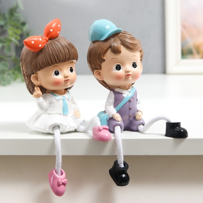 Сувенир полистоун "Малыш/Малышка с длинными ножками" набор 2 шт 20,5х6х7 см