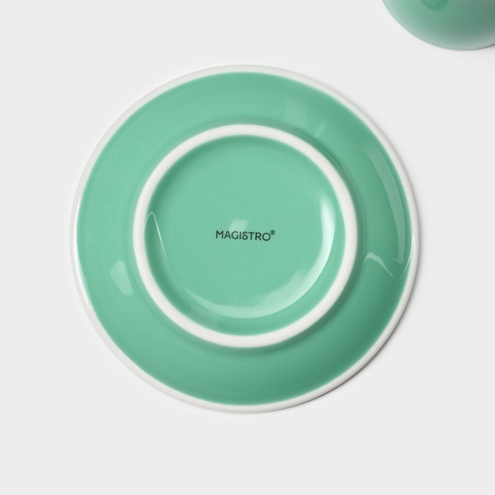 Кофейная пара фарфоровая Magistro Coffee time, 2 предмета: чашка 80 мл, блюдце d=12,5 см, цвет бирюзовый Кофейная пара фарфоровая Magistro Coffee time, 2 предмета: чашка 80 мл, блюдце d=12,5 см, цвет бирюзовый