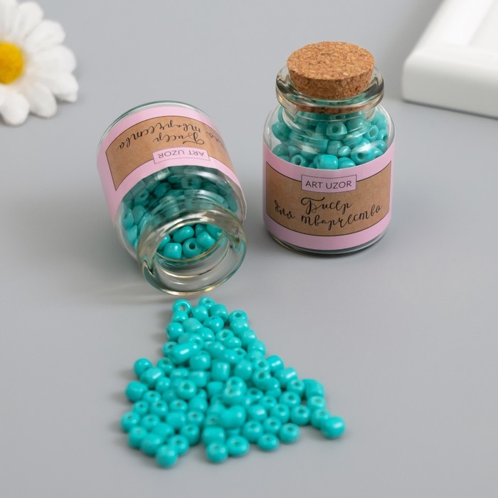 Бисер круглый 6/0 в бутылочке  Бисер круглый 6/0 в бутылочке "Бирюза" 2х20 гр набор 2 шт