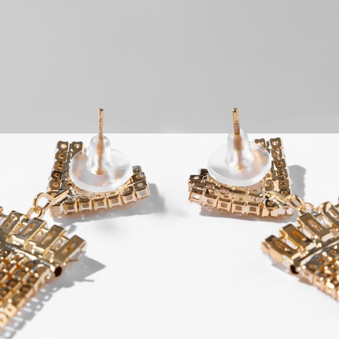 Серьги висячие со стразами «Грация» сердца, 8 рядов, цвет белый в золоте, 8 см Серьги висячие со стразами «Грация» сердца, 8 рядов, цвет белый в золоте, 8 см