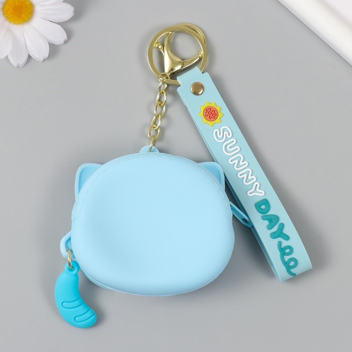 Брелок кошелёк с карабином, ремешком силикон Брелок кошелёк с карабином, ремешком силикон "Котёнок лунный" 3,2х8,3х7,3 см