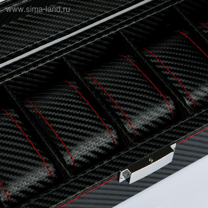 Шкатулка кожзам под часы 6 отделений Шкатулка кожзам под часы 6 отделений "Карбон с красной строчкой" 8х33х12 см