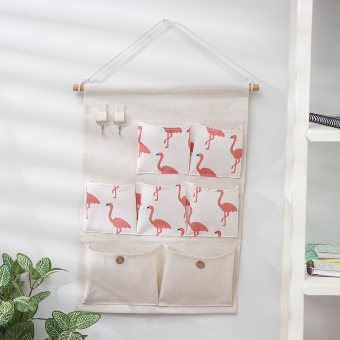 Органайзер подвесной с карманами Доляна «Фламинго», 7 отделения, 38×46,5 см, цвет серый Органайзер подвесной с карманами Доляна «Фламинго», 7 отделения, 38×46,5 см, цвет серый