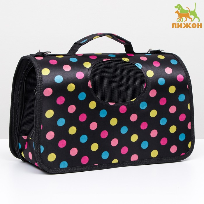 Сумка - переноска для животных  Сумка - переноска для животных "Горошек", чёрная, размер S, 37,5 х 17 х 22 см