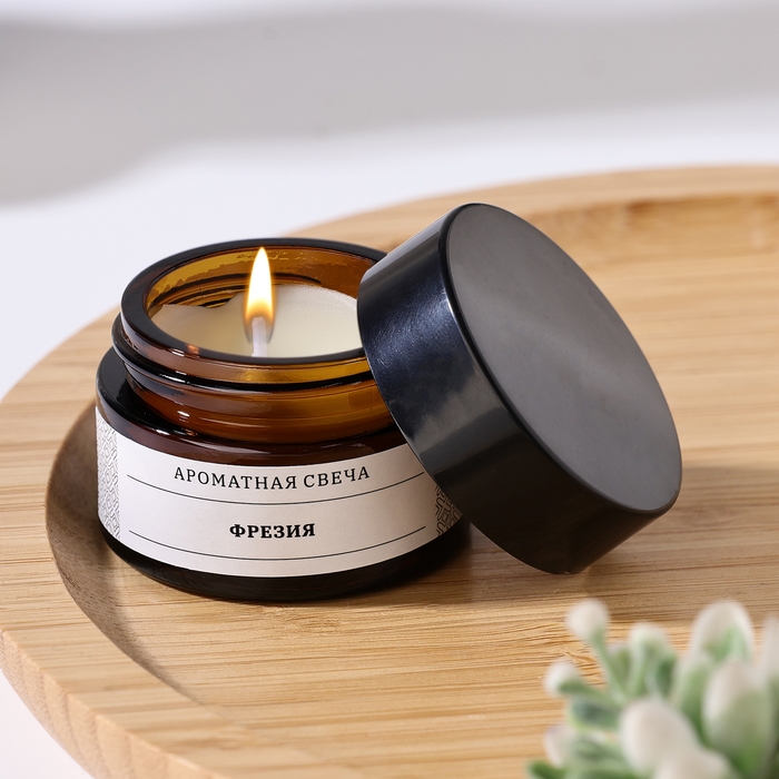 Свеча ароматическая в банке  Свеча ароматическая в банке "Фрезия", соевый воск, 12 г