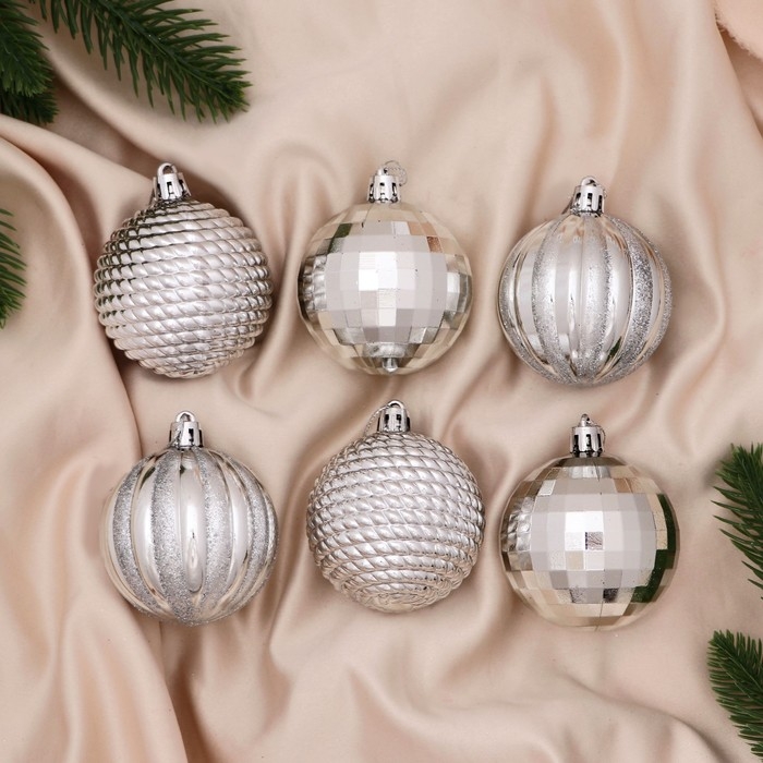 Набор шаров пластик d-6 см, 6 шт "Диско микс" серебристый