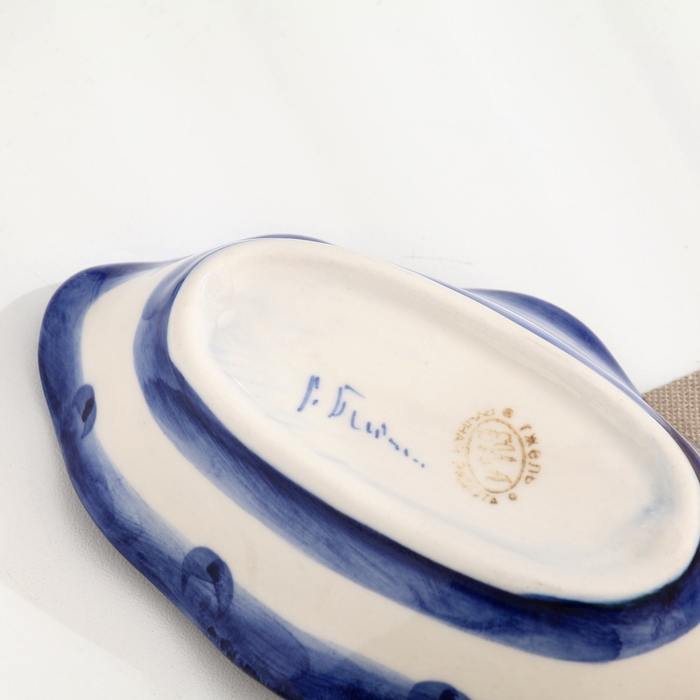 Блюдце для оливок "Ракушка", гжель, фарфор, 3х14 см