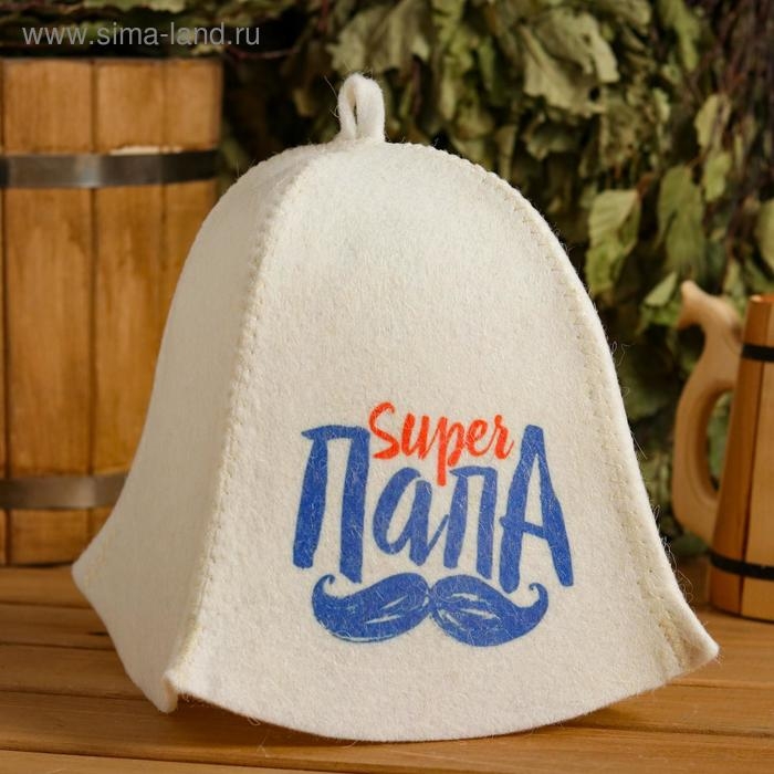 Шапка для бани  Шапка для бани "Super Папа" с принтом, белая