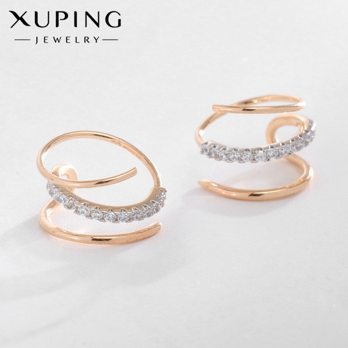 Серьги со стразами XUPING спираль созидания, цвет белый в розовом золоте Серьги со стразами XUPING спираль созидания, цвет белый в розовом золоте